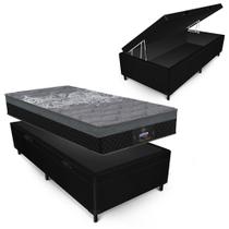 Conjunto Gazin New York Preto Box Baú Max Ultra Suede Preto Solteiro 88x188x68cm Conjunto Gazin New York Preto Box Baú Max Ultra Suede Preto Solteiro 88x188x68cm