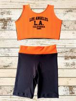Conjunto Ginástica Infantil/Juvenil Los Angeles Laranja Neon