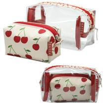 Conjunto Godinho Cristal Cerejinha Sabra - Necessaire Transparente e Estampada Conjunto Godinho Cristal Cerejinha Sabra - Necessaire Transparente e Estampada