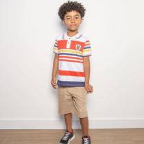 Conjunto Gola Polo Listras Infantil Menino Verão
