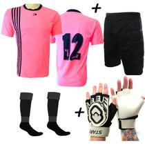 Conjunto Goleiro 4x1 Kanela n12 Futsal Bermuda rosa - Placar