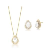 Conjunto gota com cravação lateral dupla banhado a ouro