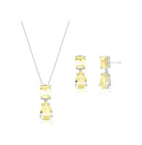 Conjunto Gota com Retângulo Yellow Fancy Banhado a Ródio Branco - Semijoias Conjunto Gota com Retângulo Yellow Fancy Banhado a Ródio Branco - Semijoias