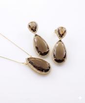 Conjunto gota cristal com zirconia mocha mousse Conjunto gota cristal com zirconia mocha mousse