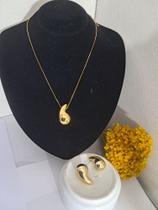 Conjunto Gota de água Dourado Colar e Brincos Joias Elegantes Folheados Ouro 18K