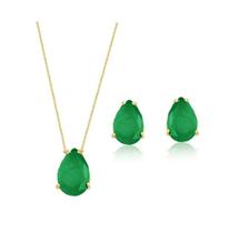 Conjunto Gota Esmeralda Fusion Banhado a Ouro - Brincos e Pingente