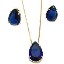 Conjunto Gota Folheado A Ouro Azul Conjunto Gota Folheado A Ouro Azul