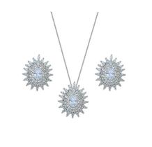 Conjunto Gota Luxo Cristal Banho de Ródio Branco - Zircônia Conjunto Gota Luxo Cristal Banho de Ródio Branco - Zircônia