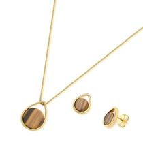 Conjunto Gota Pedra Olho de Tigre Dourado Lizzy Fatin