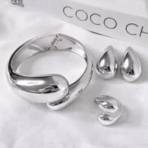 Conjunto Gota Pingo Bracelete Brinco Médio Prata Acessórios Femininos Brincos Prata Conjunto Gota Pingo Bracelete Brinco Médio Prata Acessórios Femininos Brincos Prata