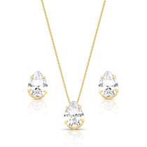 Conjunto Gota Semijoia Folheado A Ouro Com Zirconias Cristal Conjunto Gota Semijoia Folheado A Ouro Com Zirconias Cristal