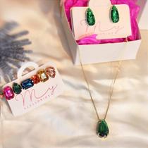 Conjunto Gota Verde Esmeralda Glam Folheado a Ouro 18k