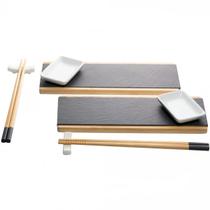 Conjunto Gourmet Bambu 8 Pç C/ Prato Hashi Bandeja P/ Sushi