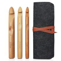 Conjunto Grande de Agulhas de Crochê Bcautay em Bambu com 3 Peças e Bolsa