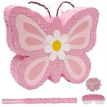Conjunto Grande de Pinhata Borboleta Rosa POPCLAP com Bastão e Venda