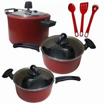 Conjunto Grande Teflon Vermelho Antiaderente 6 Peças