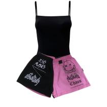 Conjunto Gringa Shorts Com Corrente Bicolor e Bory Alcinha Feminino Smille Dragão Conjunto Gringa Shorts Com Corrente Bicolor e Bory Alcinha Feminino Smille Dragão