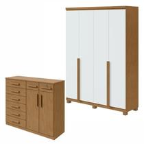 Conjunto Guarda-roupa 4 Portas Alonzo com Pés e Cômoda Toronto