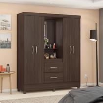 Conjunto Guarda Roupa 4 Portas e Cabeceira Lorena Cafe Touch Conjunto Guarda Roupa 4 Portas e Cabeceira Lorena Cafe Touch