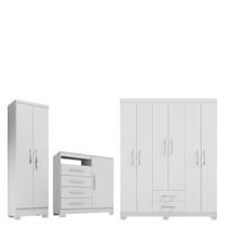 Conjunto Guarda Roupa 6 Portas com Cômoda e Multiuso -Branco Flex - EdeCasaMoveis