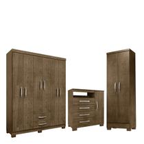 Conjunto Guarda Roupa 6 Portas com Cômoda e Multiuso - Malbec - EdeCasaMoveis