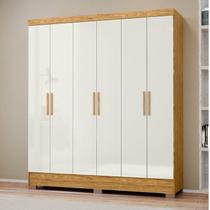 Conjunto Guarda-Roupa 6 Portas Gliese com Cômoda 1 Porta 4 Gavetas Vega Marrom/Marrocos/Off White Conjunto Guarda-Roupa 6 Portas Gliese com Cômoda 1 Porta 4 Gavetas Vega Marrom/Marrocos/Off White