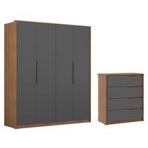 Conjunto Guarda Roupa Atore E Comoda Atria Amendola Grafito Demartez