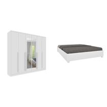 Conjunto Guarda-Roupa Casal 6 Portas 2 com Espelho e Cama Casal Monaco Espresso Móveis Branco/Neve Conjunto Guarda-Roupa Casal 6 Portas 2 com Espelho e Cama Casal Monaco Espresso Móveis Branco/Neve