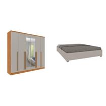 Conjunto Guarda Roupa Casal 6 Portas 8 Gavetas Puxador MDF com Espelho Portugal e Cama Casal Monaco Bege/Cinamomo/Off White Conjunto Guarda Roupa Casal 6 Portas 8 Gavetas Puxador MDF com Espelho Portugal e Cama Casal Monaco Bege/Cinamomo/Off White