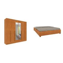 Conjunto Guarda Roupa Casal 6 Portas 8 Gavetas Puxador Mdf Com Espelho Portugal E Cama Casal Monaco