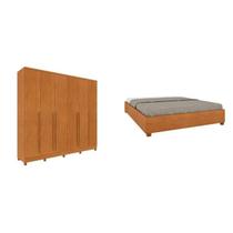 Conjunto Guarda Roupa Casal 6 Portas 8 Gavetas Puxador Mdf Com Pés Portugal E Cama Casal Monaco