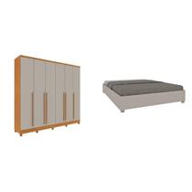 Conjunto Guarda Roupa Casal 6 Portas 8 Gavetas Puxador Mdf Com Pés Portugal E Cama Casal Monaco