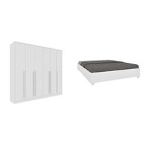 Conjunto Guarda Roupa Casal 6 Portas 8 Gavetas Puxador MDF Portugal e Cama Casal Monaco Branco/Neve Conjunto Guarda Roupa Casal 6 Portas 8 Gavetas Puxador MDF Portugal e Cama Casal Monaco Branco/Neve
