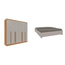 Conjunto Guarda Roupa Casal 6 Portas 8 Gavetas Puxador Mdf Portugal E Cama Casal Monaco