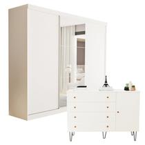 Conjunto Guarda Roupa Casal Premium 205,9cm 3 Portas e Cômoda 129,5cm 1 Porta 4 Gavetas Minastex