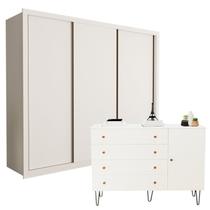 Conjunto Guarda Roupa Casal Premium 242cm 3 Portas e Cômoda 129,5cm 1 Porta 4 Gavetas Minastex