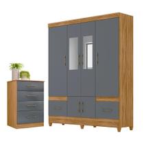 Conjunto Guarda Roupa Com Espelho e Cômoda Gokyo Freijó Cinza Conjunto Guarda Roupa Com Espelho e Cômoda Gokyo Freijó Cinza