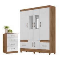 Conjunto Guarda Roupa Com Espelho e Cômoda Gokyo Naturale Branco