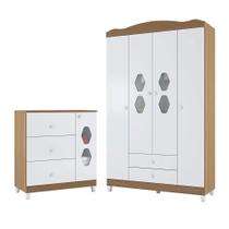 Conjunto Guarda-Roupa e Cômoda Porto Branco Almendra