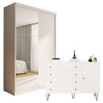 Conjunto Guarda Roupa Solteiro Premium 138cm 2 Portas e Cômoda 129,5cm 1 Porta 4 Gavetas Minastex