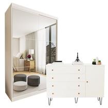 Conjunto Guarda Roupa Solteiro Premium 138cm 2 Portas e Cômoda 129,5cm 1 Porta 4 Gavetas Minastex