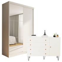 Conjunto Guarda Roupa Solteiro Premium 138cm 2 Portas e Cômoda 129,5cm 1 Porta 4 Gavetas Minastex