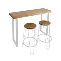 Conjunto Guatemala Mesa Aparador 120cm com 2 Banquetas Industriais Base em Ferro Branco Conjunto Guatemala Mesa Aparador 120cm com 2 Banquetas Industriais Base em Ferro Branco