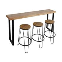 Conjunto Guatemala Mesa Aparador 150cm com 3 Banquetas Industriais Base em Ferro Preto Conjunto Guatemala Mesa Aparador 150cm com 3 Banquetas Industriais Base em Ferro Preto