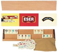 Conjunto Hakan Turkish Okey Game Rummy Cube Game Rummy Cube com 4 prateleiras retas de madeira, porta-azulejos e 106 ladrilhos de melamina, pedras em bolsa Conjunto Hakan Turkish Okey Game Rummy Cube Game Rummy Cube com 4 prateleiras retas de madeira, porta-azulejos e 106 ladrilhos de melamina, pedras em bolsa