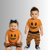 Conjunto Halloween Body Manga Curta e Calça Saruel Abóbora Mesversário Conjunto Halloween Body Manga Curta e Calça Saruel Abóbora Mesversário