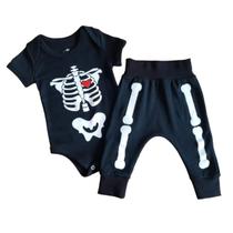 Conjunto Halloween Esqueleto Body e Calça Temático Mesversário