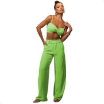 Conjunto Helena Calça e Cropped Pantalona Duna Moda Luxo Lunii