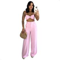 Conjunto Helena Calça e Cropped Pantalona Duna Moda Luxo Lunii