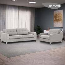 Conjunto Herval Cross - Sofás 2 e 3 Lugares, Linho Café com Leite Conjunto Herval Cross - Sofás 2 e 3 Lugares, Linho Café com Leite